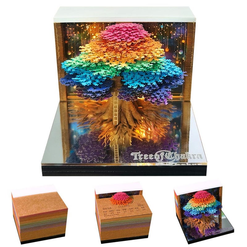 3D Calendar 2026, Desk Time Piece Calendar, Tear-Away 3D Paper Art Notepad with LED Lights, Tree of Life Tear-Off Paper Sculpture Desk Calendars Notepad, Christmas Creative Gift - Image 1